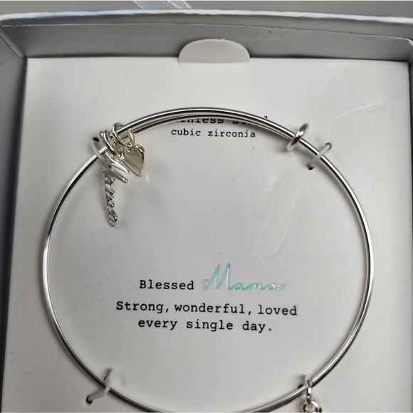 Mama New Mother Bracelot Gift Idea Silver Adjustable Cubic Zirconia - Picture 3 of 8